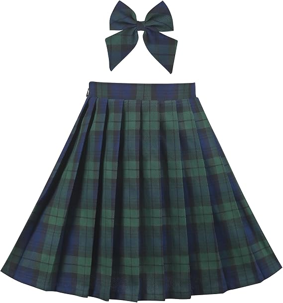 Sunny Fashion Girls Skirt Kids School Uniform Set Red Tartan Pleated Hem Skirt