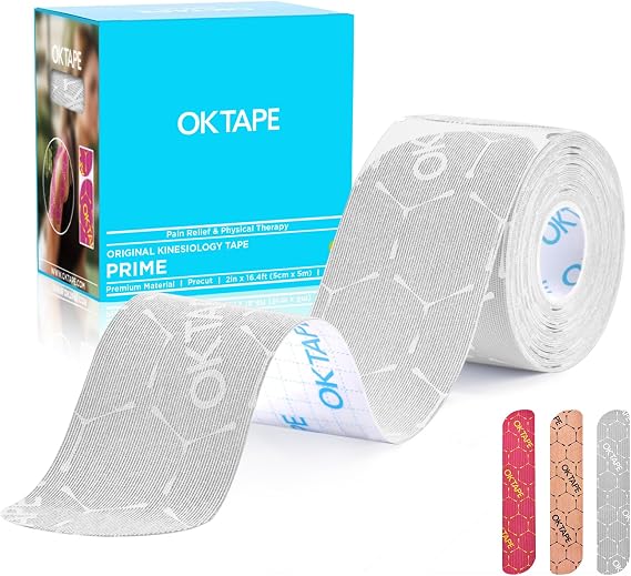 OK TAPE Synthetic Precut Kinesiology Tape for Protection, 2inx16.4ft 20PCS | Waterproof Kinesiology Athletic Tape for Joint & Muscle,Wrist Support, Reflective and Durable Tape Gray