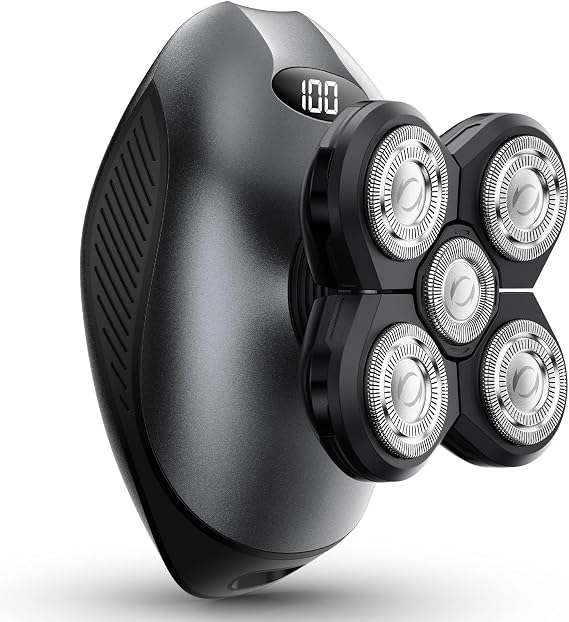 Head Shavers for Bald Men, Body Shavers for Men, Cordless Rechargeable Wet/Dry Bald Head & Groin Waterproof Electric Razor with Rotary Blades, Beard Trimmer, Clippers, Nose Trimmer, Brush (Gray)