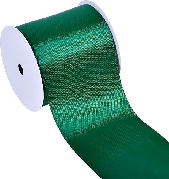 YAMA Forest Green Double Faced Satin Ribbon 3 Inch Continuous 10 Yards
