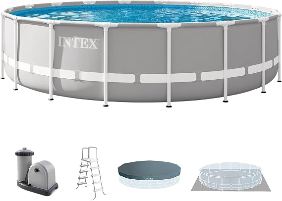 INTEX Prism Frame 18ft x 48in Round Above Ground Swimming Pool Set w/Pump | 26731EH - 1500 GPH Cartridge Filter Pump, Ladder, Pool Cover & Ground Cloth Included