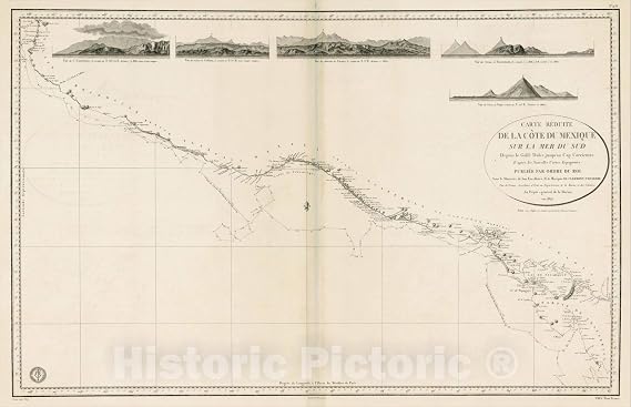 Historic Pictoric Chart of the Coast of Mexico on the South Sea 1823 Nautical Map Print - 68in x 44in