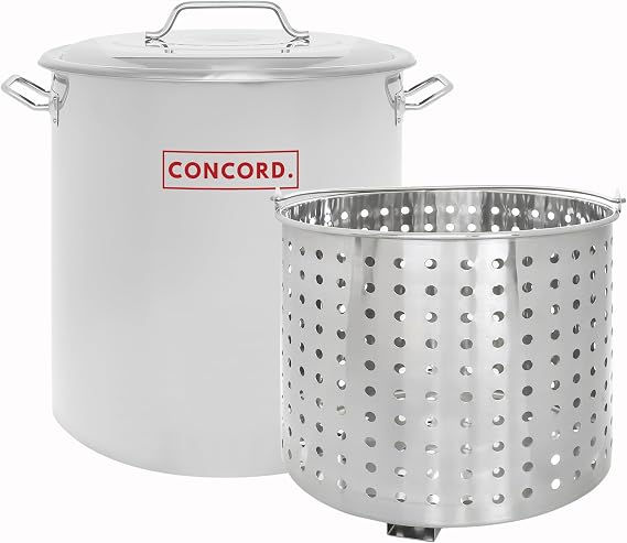 CONCORD Stainless Steel Stock Pot w/Steamer Basket. Cookware great for boiling and steaming (80 Quart)