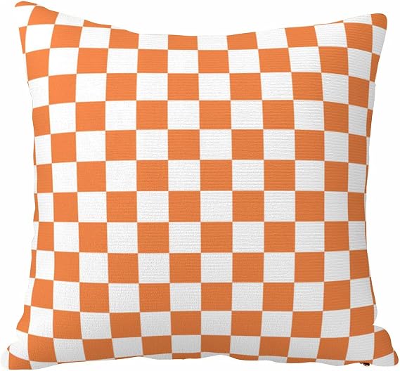 SPXUBZ Orange Checkerboard Grid Throw Pillow Cover Farmhouse Buffalo Plaid Home Decor Nice Gift Square Indoor Cotton Linen Pillowcase Cushion for Sofa Decor 18x18 Inch(Two Sides Print)