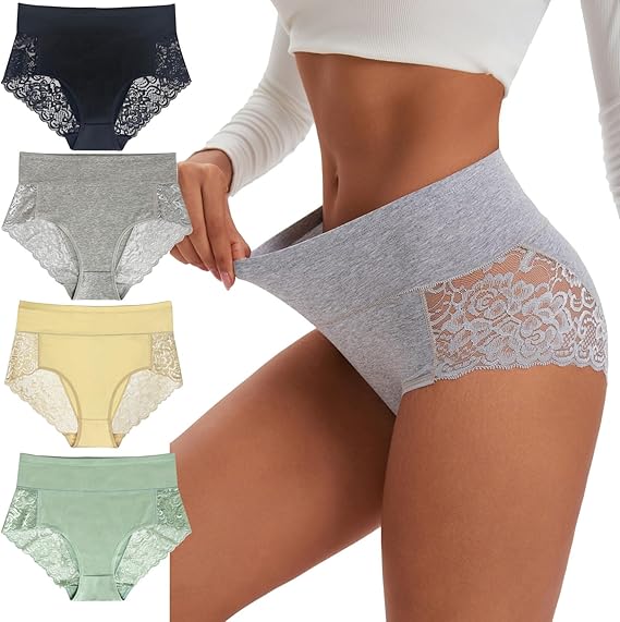 Lace Cotton Women Underwear Soft Briefs High Waisted Breathable Sexy Panties