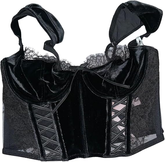 Victoria's Secret Dream Angel Lace & Velvet Cap-Sleeve Corset Top Color Black New