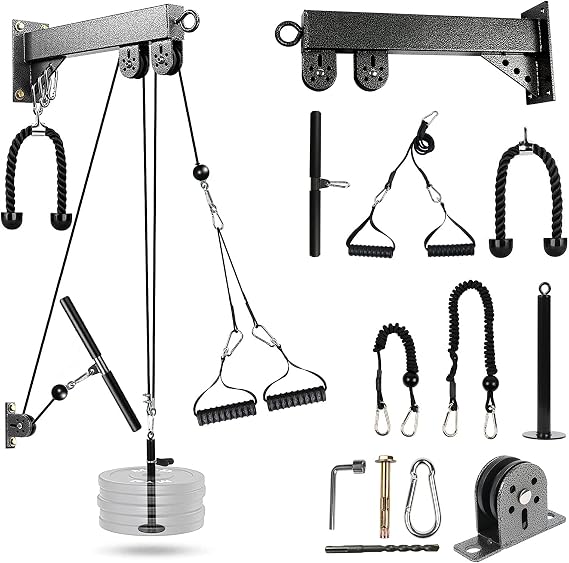 Pulley System Gym Cable Machine LAT Pulldown Attachments Chest Expansion Training Exercise and Fitness Home Gyms