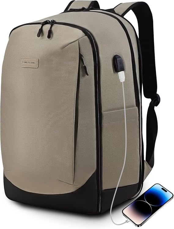 Travel Backpack 50L with USB, Waterproof Carry on Laptop, Brown
