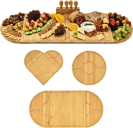 Bamboo Charcuterie Boards and Knife Set, 4 in 1 Cheese Platter