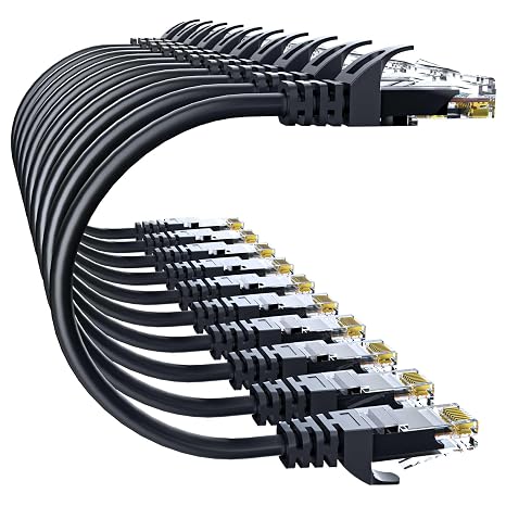 Cat 6 Ethernet Cable 50FT 10Pack, Cat6 Ethernet Patch Cable 10Gbps, High-Speed UTP Cat6 Network Cable Pure Copper, Cat 6 Cable for Home and Office Network, Black