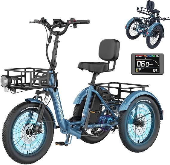 MOONCOOL Electric Trike for Adults, 500W/750W 20" Fat Tire Folding Tricycle | 20"x3.0" Fat Tire 3 Wheel Electric Bike, Step-Thru Aluminum Frame Adult Tricycle with Removable Battery, 95% Pre-Assembled