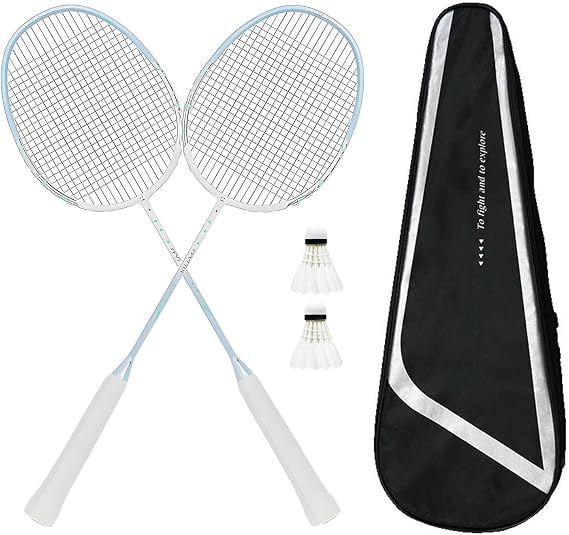 Badminton Racket Set,Full Carbon Fiber 5U Ultra-Light Durable Professional Double Racket for Men and Women,with 2 Badminton Rackets,2 Shuttlecocks,1 Black Carrying Bag