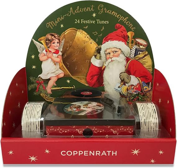 Christmas Advent Calendar Musical Gramophone - Coppenrath Vintage Design - 24 Mini Vinyl Records Christmas Songs - Premium German Quality