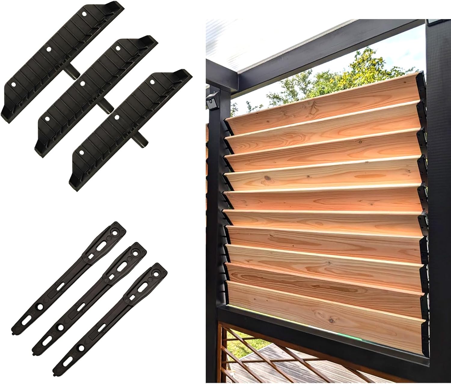 Louver Hardware Kit Deck Sunblind System, Louver Bracket Shutters and Blinds Kit for Holding up to 11 Boards, Polyamide (Nylon), Black