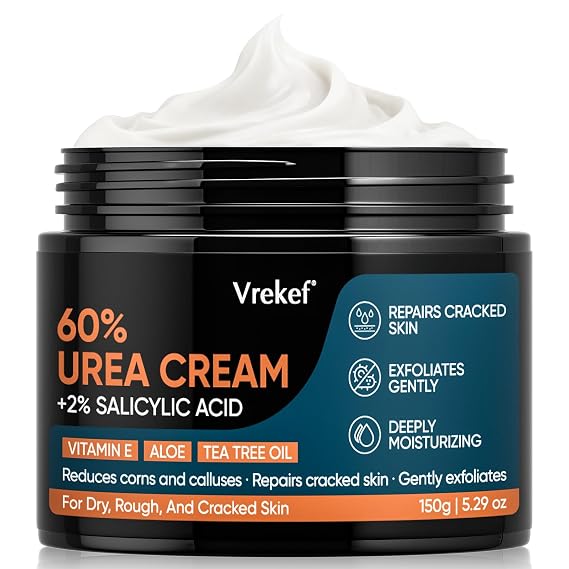 Urea Cream 60% with 2% Salicylic Acid, Urea Cream 60 Percent for Feet Maximum Strength, Foot Cream & Callus Remover for Dry Cracked Heels, Rough Thick Skin, Deep Hydration, 5.29 oz