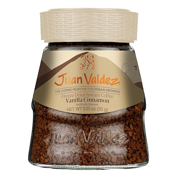 Juan Valdez Freeze-Dried Instant Coffee - Vanilla Cinnamon Flavor | 100% Colombian Arabica Beans | Sweet & Aromatic 100% Colombian Coffee | 3.35 oz / 95 g Jar | Easy to Prepare