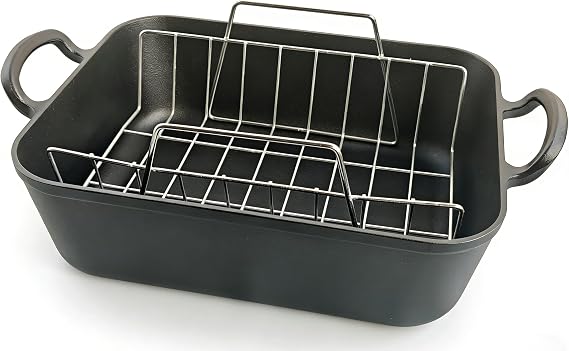 16x13 Roaster pan with rack(Cast iron)-Clad Specialty, Chef's Classic Rectangular Roaster with Rack