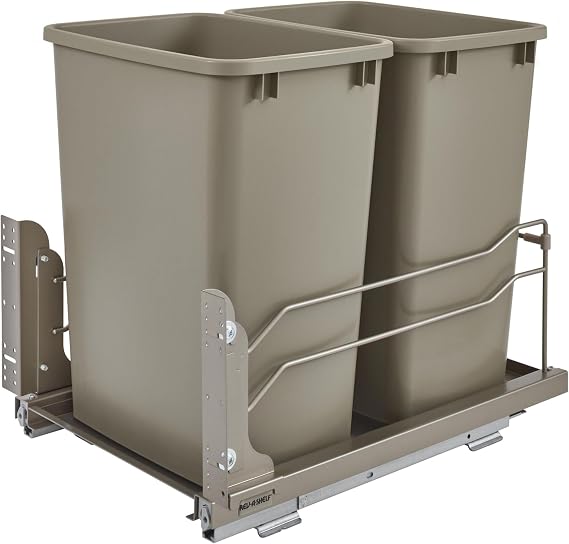 Rev-A-Shelf 53WC-1835SCDM-2 53WC Series Bottom Mount Double Bin Trash Can with Soft Close - 35 Quart Capacity