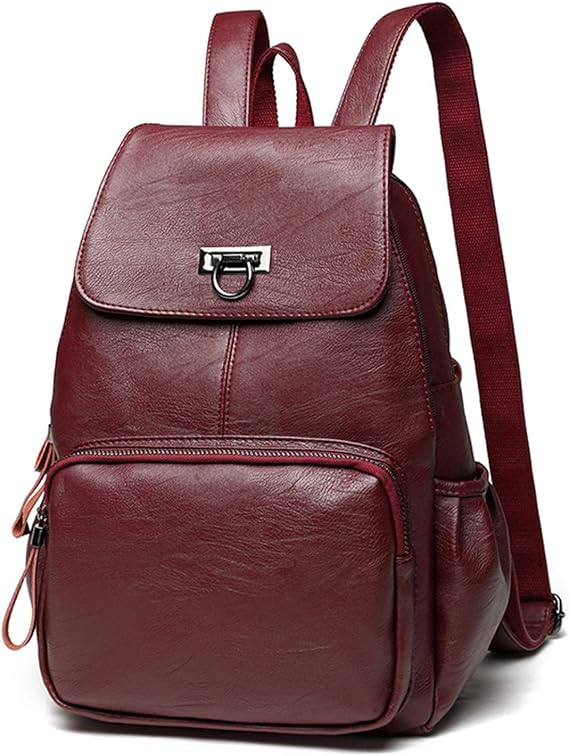 FANDARE Genuine Leather Backpack Women Fashion Daypack Ladies Waterproof Rucksack for Work Shopping Travel Knapsack Winered