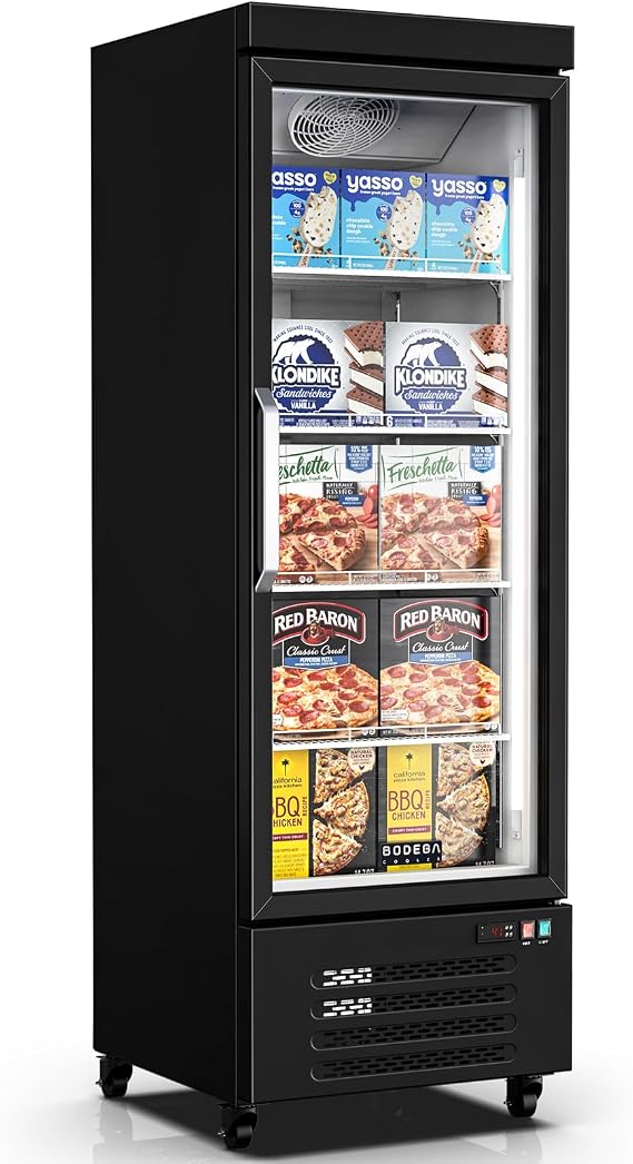 BODEGACOOLER Commercial Freezer Upright, 1 Door Standing Display Freezer With Glass Door, 18 Cu.Ft Large Capacity,15F-5F Temperature Range, Auto Defrost, For Ice Cream, Frozen Foods