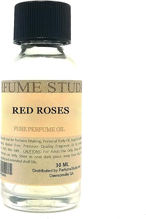 Pure Perfume Oil for Perfume Making, Personal Body Oil, Soap, Candle Making & Incense; Splash-On Clear Glass Bottle. Premium Quality Undiluted & Alcohol Free (1oz, Red Roses)