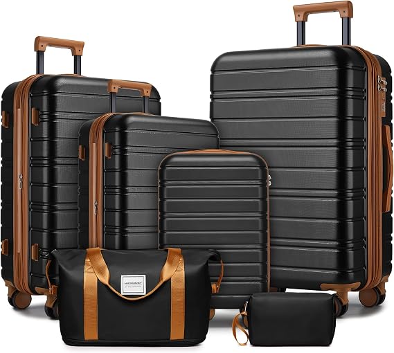 GOWE Luggage Sets 6 Piece with Duffel Bags, Hardside Expandable Suitcases with Spinner Wheels, Black