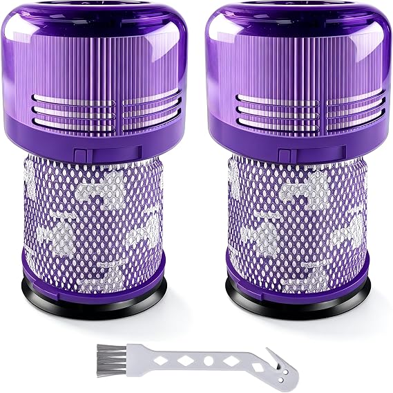 Dyson V12 Detect Slim elektrikli süpürge için yedek filtre, Absolute Extra/Total Clean/Fluffy aksesuar arka filtre yedek parçası 971517-01 (2 adet Hepa filtre 1 temizleme fırçası)