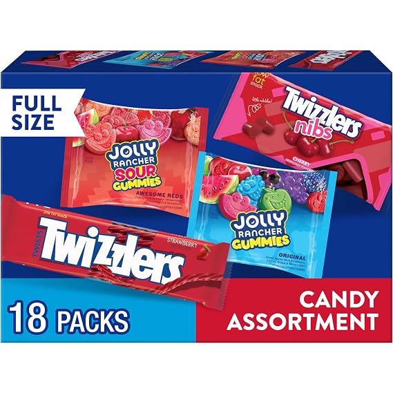 JOLLY RANCHER & TWIZZLERS Assorted Fruit Candy Variety Pack, Bulk Box, 39.5 oz