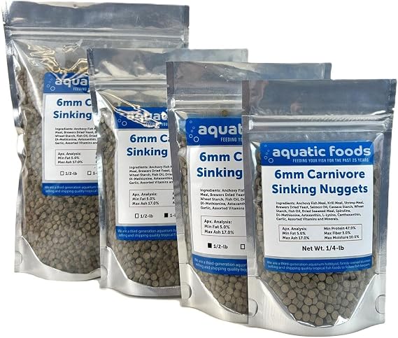 6mm - 1/4" Carnivore Sinking Pellets for Cichlids, Catfish, Monster Fish, Bottom Fish & Koi - 1/4-lb Foil Pouch Bag | For Carnivore Cichlids, Catfish & Monster Fish, Bottom Grazers, Medium to Large Fish, Also Koi & Pond Fish