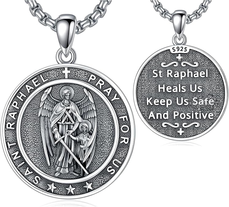 925 Sterling Silver St Michael/St Raphael/St Jude/St Christopher/St Benedict Crucifix Pendant Necklace Religious Amulet Jewelry Gift for Men Women