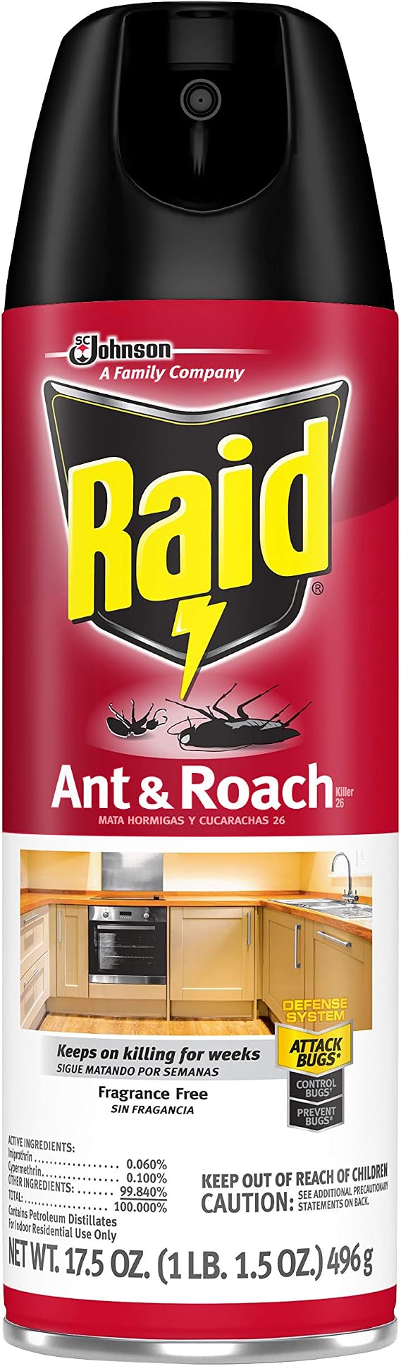 Raid Ant & Roach Killer Spray For Listed Bugs, Keeps Killing for Weeks, Fragrance Free, 20 oz