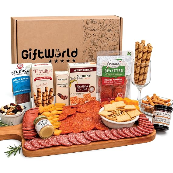 Deluxe Meat and Cheese Gift Basket Assortment Charcuterie Food Items
