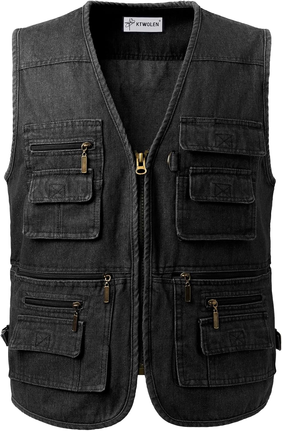 KTWOLEN Mens Denim Vest Casual Biker Vest Multi Pockets Denim Jackets Motorcycle Vest Outdoor Denim Vest Leisure Sleeveless Denim Jacket