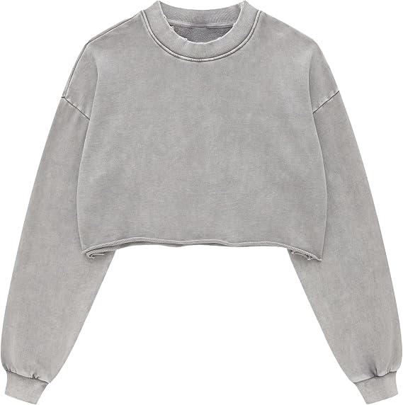 Hixiaohe Womens Cropped Sweatshirts Vintage Long Sleeve Pullover Tops Acid Wash Sweatshirt Hoodies for Women Workout Crop Top