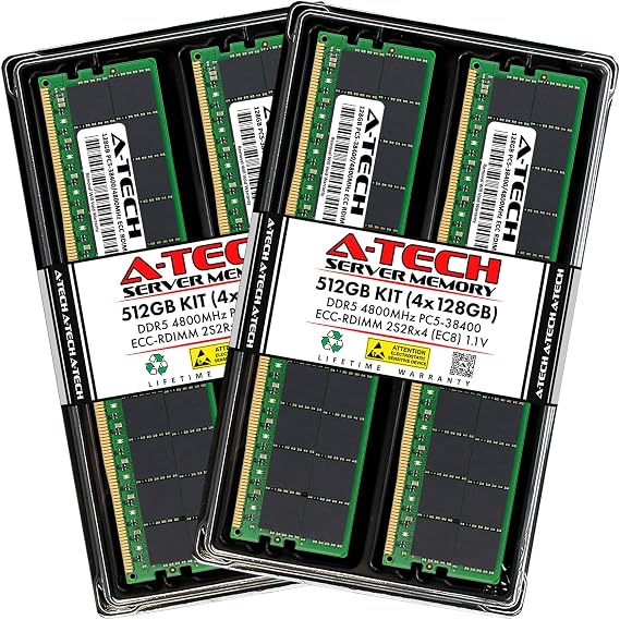 A-Tech 512GB Kit (4x128GB) RAM for ThinkMate GPX-XH8-22S4-8GPU, GPX-XS8-24S4-4GPU, HDX-QN8-52E4, QH24, QN12, TWX-XS8-24S4 | DDR5 4800MHz PC5-38400 EC8 RDIMM 2S2Rx4 ECC Registered Server Memory Upgrade