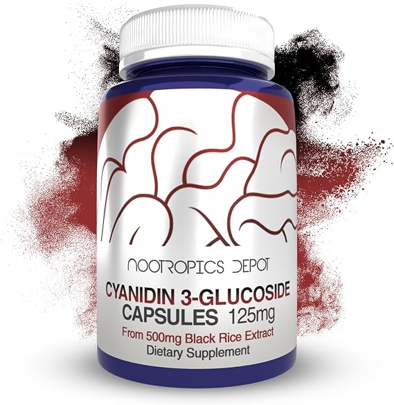 Nootropics Depot Cyanidin 3-Glucoside Capsules | 125mg | 60 Count | Black Rice Extract | C3G | Oryza Sativa | Metabolic, Vision, Cognitive Support