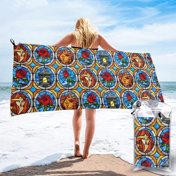 Beauty and Beast Fairytale Glass Large Bath Towel Super Soft Lightweight Beach Towel Highly Absorbent Bath Sheet Quick Dry Towel for Swimming, Sports, Beach, Gym, Bathroom (27.5" x 55")