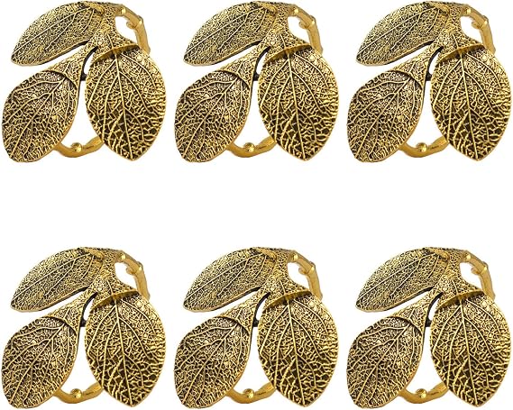Gold Leaves Napkin Rings for Wedding Party and Daily Use, Set of 6