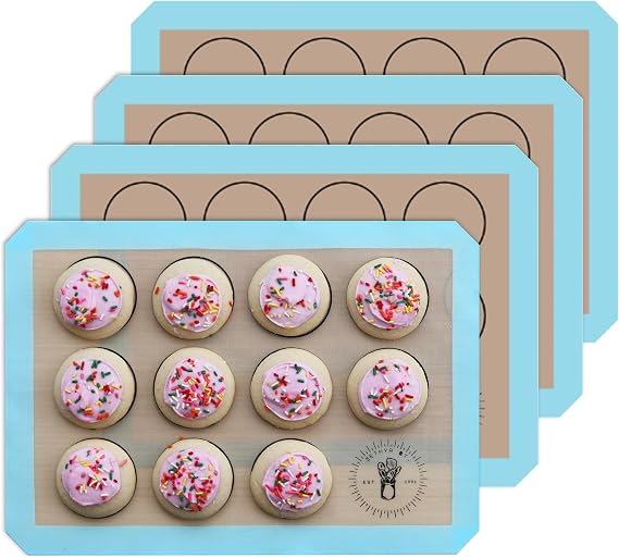 Macaron Baking Mat Silicone Non Stick, Half Sheet Reusable Pack of 4 Blue | Non-Stick Macaron Mat for Easy Baking, Heat Resistant & Dishwasher Safe, Reusable & Eco-Friendly, For Cookies & More (11x16)