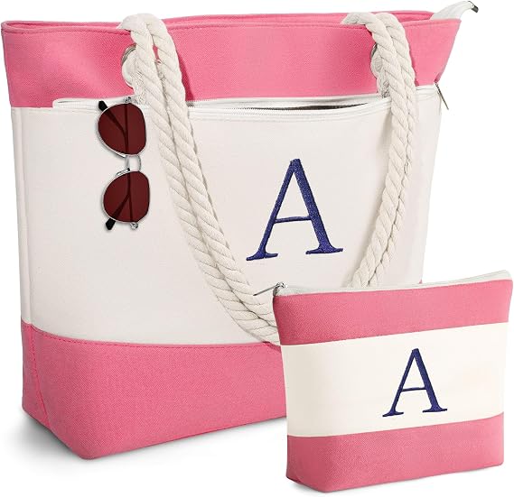 YOOLIFE Birthday Gifts for Women, Initial Canvas Beach Tote Bags for Women | Birthday Gifts for Women, Gifts for Women Mom Teacher, Sister Daughter Wife Friend Birthday, Initial Beach Canvas Tote Bag