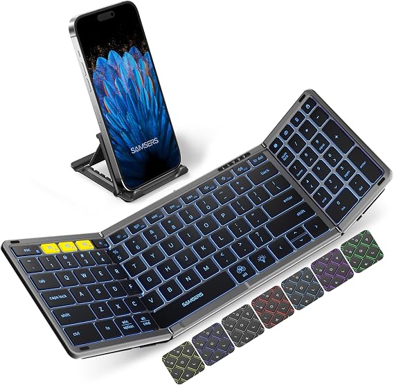 Samsers Full-Size Backlit Foldable Bluetooth Keyboard with Numeric pad-Gray