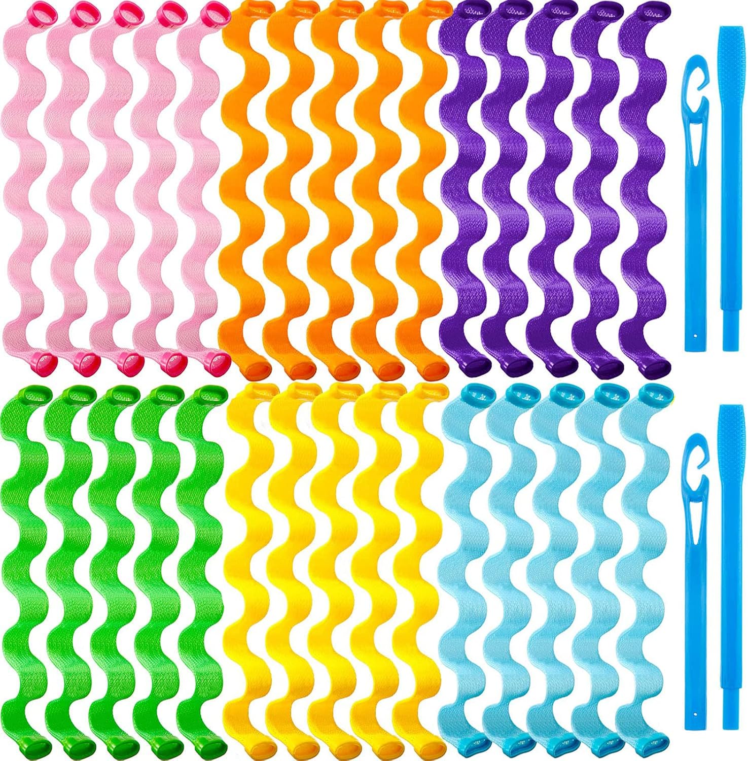 Water Ripple Hair Rollers, Heatless Curls, Hair Curlers for Long Hair, Spiral Curls Styling Kit for Most Hairstyles, Magic Hair Rollers with 4 Pieces Styling Hooks, 30 pcs