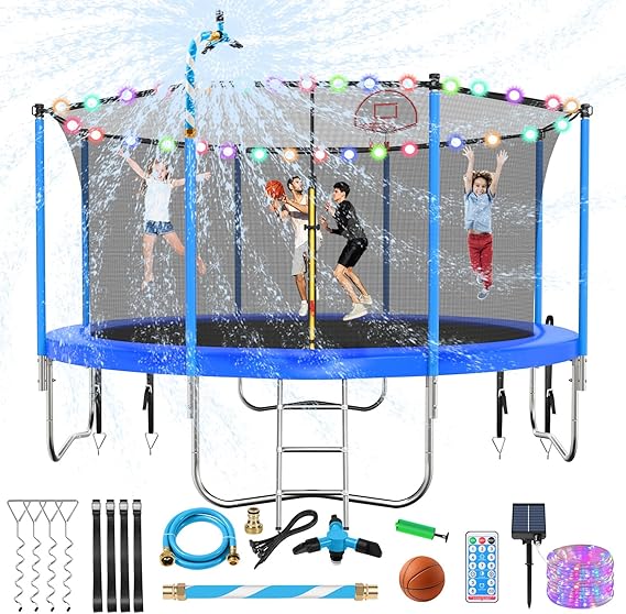 Lyromix Upgraded 16FT 15FT 14FT 12FT 10FT 8FT Trampoline Outdoor with Basketball Hoop and Net, Capacity for 4-6 Kids and Adults