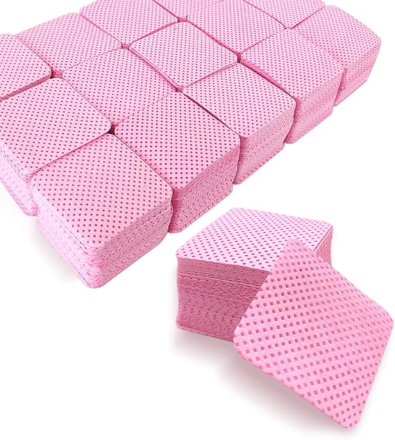 1500PCS Lint Free Nail Wipes, Soft Gel Nail Polish Remover Cotton Pads, Super Absorbent Eyelash Extension Glue Cleaning Wipes, Non-Woven Fabric Wipes Dry Pads for Lash Extension Supplies Pink