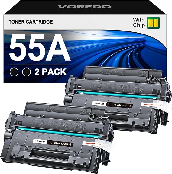 55A Black Toner Cartridge High Yield (6,000 Pages) Replacement for HP 55A CE255A 55X CE255X Toner for LaserJet P3015 P3015dn P3015x Pro 500 MFP M521dn M521dw M521 M525 Series Printer (Black, 2-Pack)
