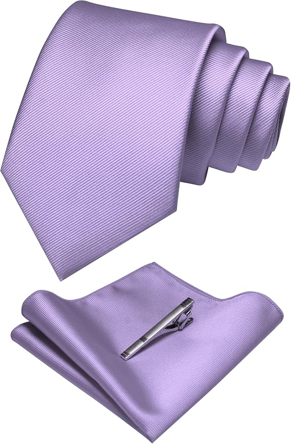 RBOCOTT Solid Color Tie and Pocket Square, Tie Clip Set for Men