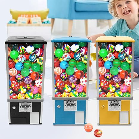 Vending Machine, Three Colors Commercial Gumball and Candy Machine 1.06-1.77in Round Capsules Gumballs Bouncy Balls 25 Cent Coin Operated Candy Dispenser Vending Machine for Home, Gaming Stores