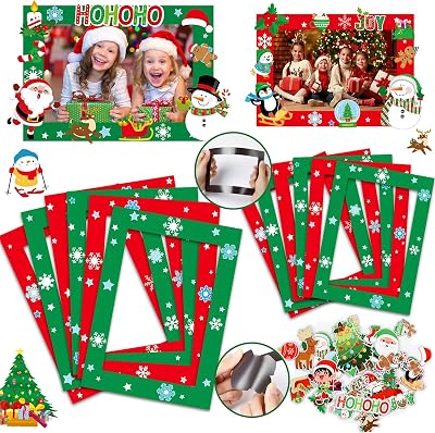 Christmas Magnetic Picture Frame Craft Kit for Kids 12Pcs, Christmas Magnet Photo Frames DIY Craft for Xmas Holiday Refrigerator Locker Accessories Home Classroom Game Activities
