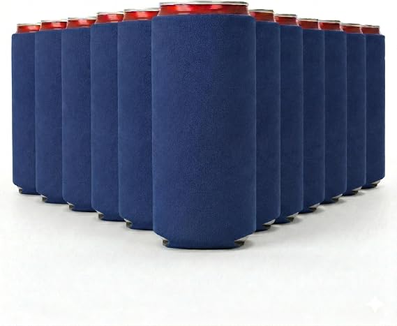 Slim Can Cooler Sleeve 12 Pack Blank Neoprene Insulated Can Coolers for 12 oz Skinny Beer & Soda Cans Sublimation Ready Drink Sleeves for Heat Press, Custom Printing & Party Favors (Navy Blue)