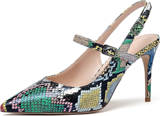 Mettesally Women's Slingback Pumps Stiletto High Heels Closed Pointed Toe Heel Ankle Strap Heeled Sandals Party Office Shoes 3 Inch